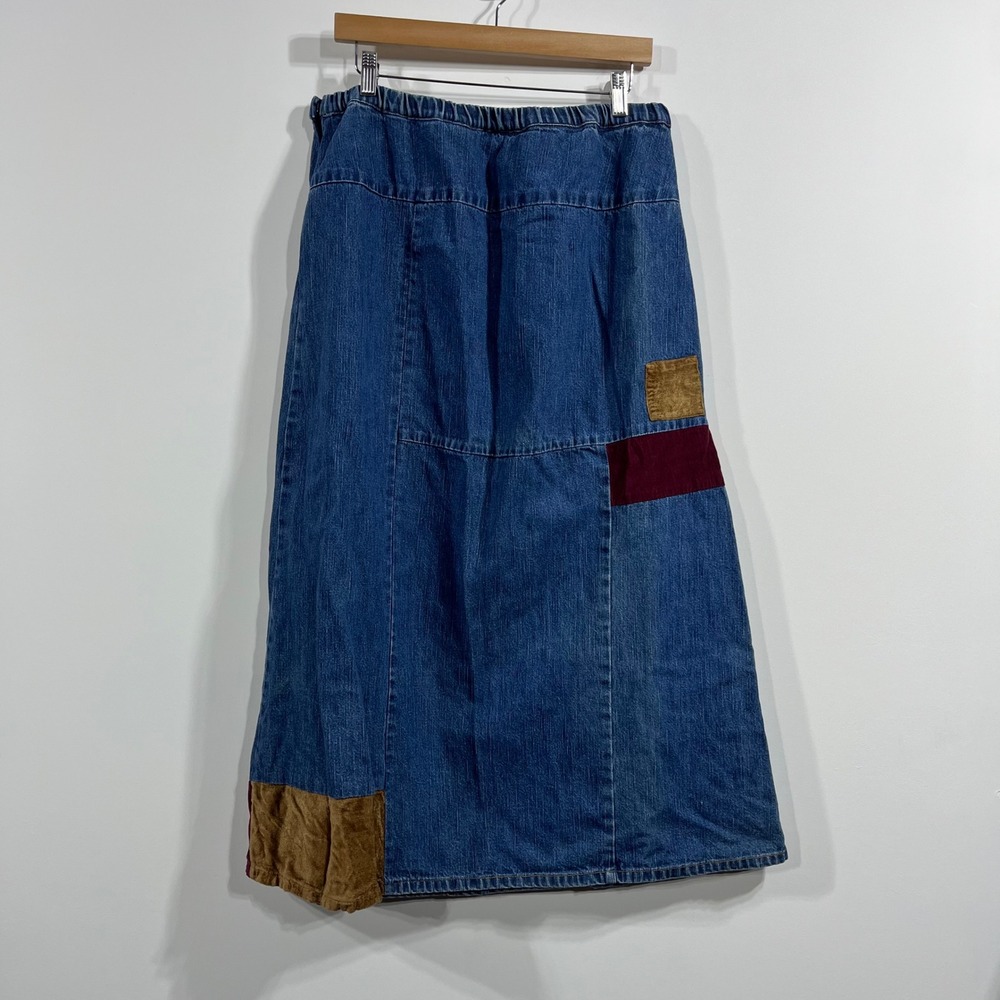 VTG August Max Boho Patchwork Denim Maxi Skirt Sz 3 Cottagecore Western Cowgirl - Picture 5 of 14